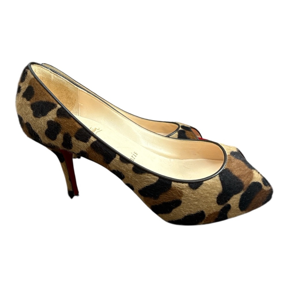 Christian Louboutin Leopard Pony Hair Peep Toe Heels Size 37.5 - Picture 3 of 5